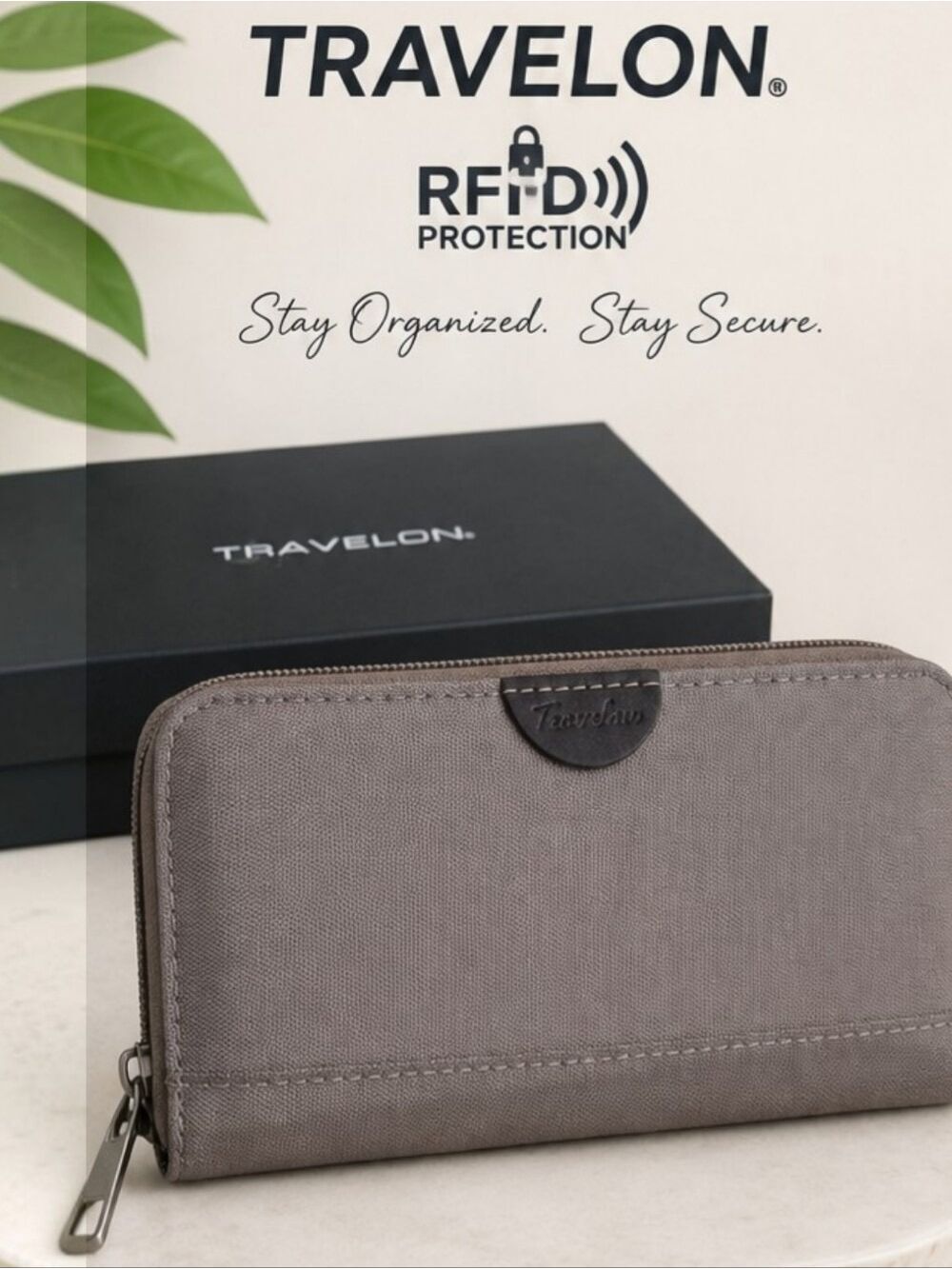 Travelon RFID Zip Around Wallet Taupe NWT in Box Wristlet Nylon